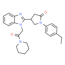 ChemSpider 2D Image | 1-(4-Ethylphenyl)-4-{1-[2-oxo-2-(1-piperidinyl)ethyl]-1H-benzimidazol-2-yl}-2-pyrrolidinone | C26H30N4O2