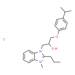 ChemSpider 2D Image | 1-[2-Hydroxy-3-(4-isopropylphenoxy)propyl]-3-methyl-2-propyl-1H-benzimidazol-3-ium iodide | C23H31IN2O2