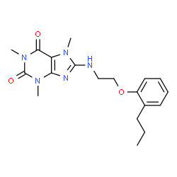 ChemSpider 2D Image | 1,3,7-Trimethyl-8-{[2-(2-propylphenoxy)ethyl]amino}-3,7-dihydro-1H-purine-2,6-dione | C19H25N5O3