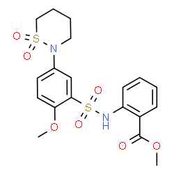 ChemSpider 2D Image | Methyl 2-({[5-(1,1-dioxido-1,2-thiazinan-2-yl)-2-methoxyphenyl]sulfonyl}amino)benzoate | C19H22N2O7S2
