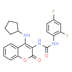 ChemSpider 2D Image | 1-[4-(Cyclopentylamino)-2-oxo-2H-chromen-3-yl]-3-(2,4-difluorophenyl)urea | C21H19F2N3O3
