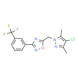 ChemSpider 2D Image | 5-[(4-Chloro-3,5-dimethyl-1H-pyrazol-1-yl)methyl]-3-[3-(trifluoromethyl)phenyl]-1,2,4-oxadiazole | C15H12ClF3N4O