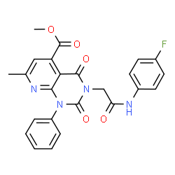 ChemSpider 2D Image | Methyl 3-{2-[(4-fluorophenyl)amino]-2-oxoethyl}-7-methyl-2,4-dioxo-1-phenyl-1,2,3,4-tetrahydropyrido[2,3-d]pyrimidine-5-carboxylate | C24H19FN4O5