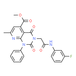 ChemSpider 2D Image | Methyl 3-{2-[(3-fluorophenyl)amino]-2-oxoethyl}-7-methyl-2,4-dioxo-1-phenyl-1,2,3,4-tetrahydropyrido[2,3-d]pyrimidine-5-carboxylate | C24H19FN4O5