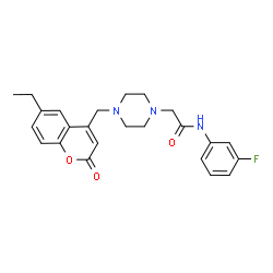 ChemSpider 2D Image | 2-{4-[(6-Ethyl-2-oxo-2H-chromen-4-yl)methyl]-1-piperazinyl}-N-(3-fluorophenyl)acetamide | C24H26FN3O3