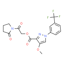 ChemSpider 2D Image | 2-Oxo-2-(2-oxo-1-pyrrolidinyl)ethyl 4-methoxy-1-[3-(trifluoromethyl)phenyl]-1H-pyrazole-3-carboxylate | C18H16F3N3O5