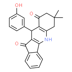 ChemSpider 2D Image | 10-(3-Hydroxyphenyl)-7,7-dimethyl-6,7,8,10-tetrahydro-5H-indeno[1,2-b]quinoline-9,11-dione | C24H21NO3