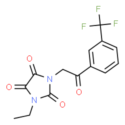 ChemSpider 2D Image | 1-Ethyl-3-{2-oxo-2-[3-(trifluoromethyl)phenyl]ethyl}-2,4,5-imidazolidinetrione | C14H11F3N2O4