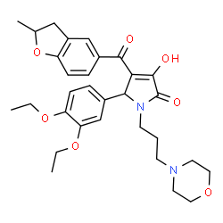 ChemSpider 2D Image | 5-(3,4-Diethoxyphenyl)-3-hydroxy-4-[(2-methyl-2,3-dihydro-1-benzofuran-5-yl)carbonyl]-1-[3-(4-morpholinyl)propyl]-1,5-dihydro-2H-pyrrol-2-one | C31H38N2O7
