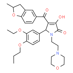 ChemSpider 2D Image | 5-(3-Ethoxy-4-propoxyphenyl)-3-hydroxy-4-[(2-methyl-2,3-dihydro-1-benzofuran-5-yl)carbonyl]-1-[2-(4-morpholinyl)ethyl]-1,5-dihydro-2H-pyrrol-2-one | C31H38N2O7