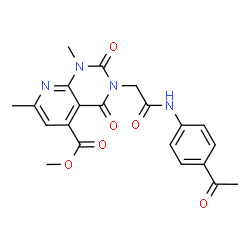 ChemSpider 2D Image | Methyl 3-{2-[(4-acetylphenyl)amino]-2-oxoethyl}-1,7-dimethyl-2,4-dioxo-1,2,3,4-tetrahydropyrido[2,3-d]pyrimidine-5-carboxylate | C21H20N4O6