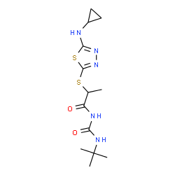 ChemSpider 2D Image | 2-{[5-(Cyclopropylamino)-1,3,4-thiadiazol-2-yl]sulfanyl}-N-[(2-methyl-2-propanyl)carbamoyl]propanamide | C13H21N5O2S2