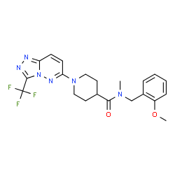 ChemSpider 2D Image | N-(2-Methoxybenzyl)-N-methyl-1-[3-(trifluoromethyl)[1,2,4]triazolo[4,3-b]pyridazin-6-yl]-4-piperidinecarboxamide | C21H23F3N6O2