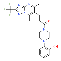 ChemSpider 2D Image | 3-[5,7-Dimethyl-2-(trifluoromethyl)[1,2,4]triazolo[1,5-a]pyrimidin-6-yl]-1-[4-(2-hydroxyphenyl)-1-piperazinyl]-1-propanone | C21H23F3N6O2
