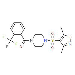 ChemSpider 2D Image | {4-[(3,5-Dimethyl-1,2-oxazol-4-yl)sulfonyl]-1-piperazinyl}[2-(trifluoromethyl)phenyl]methanone | C17H18F3N3O4S