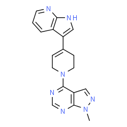 ChemSpider 2D Image | 1-methyl-4-[4-(1H-pyrrolo[2,3-b]pyridin-3-yl)-3,6-dihydro-2H-pyridin-1-yl]pyrazolo[3,4-d]pyrimidine | C18H17N7