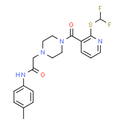ChemSpider 2D Image | 2-[4-({2-[(Difluoromethyl)sulfanyl]-3-pyridinyl}carbonyl)-1-piperazinyl]-N-(4-methylphenyl)acetamide | C20H22F2N4O2S