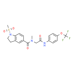 ChemSpider 2D Image | N-Methyl-1-(methylsulfonyl)-N-(2-oxo-2-{[4-(trifluoromethoxy)phenyl]amino}ethyl)-5-indolinecarboxamide | C20H20F3N3O5S