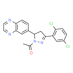 ChemSpider 2D Image | 1-[3-(2,5-Dichlorophenyl)-5-(6-quinoxalinyl)-4,5-dihydro-1H-pyrazol-1-yl]ethanone | C19H14Cl2N4O