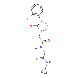 ChemSpider 2D Image | N~2~-{[4-(2-Chlorophenyl)-5-oxo-4,5-dihydro-1H-tetrazol-1-yl]acetyl}-N-cyclopropyl-N~2~-methylglycinamide | C15H17ClN6O3