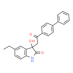 ChemSpider 2D Image | 3-[2-(4-Biphenylyl)-2-oxoethyl]-5-ethyl-3-hydroxy-1,3-dihydro-2H-indol-2-one | C24H21NO3