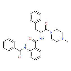 ChemSpider 2D Image | 2-(Benzoylamino)-N-[1-(4-methyl-1-piperazinyl)-1-oxo-3-phenyl-2-propanyl]benzamide | C28H30N4O3