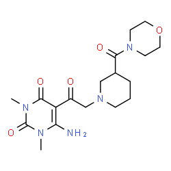 ChemSpider 2D Image | 6-Amino-1,3-dimethyl-5-{[3-(4-morpholinylcarbonyl)-1-piperidinyl]acetyl}-2,4(1H,3H)-pyrimidinedione | C18H27N5O5