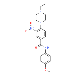 ChemSpider 2D Image | 4-(4-Ethyl-1-piperazinyl)-N-(4-methoxyphenyl)-3-nitrobenzamide | C20H24N4O4