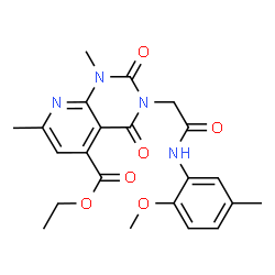 ChemSpider 2D Image | Ethyl 3-{2-[(2-methoxy-5-methylphenyl)amino]-2-oxoethyl}-1,7-dimethyl-2,4-dioxo-1,2,3,4-tetrahydropyrido[2,3-d]pyrimidine-5-carboxylate | C22H24N4O6