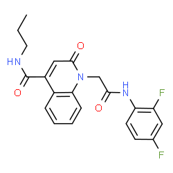 ChemSpider 2D Image | 1-{2-[(2,4-Difluorophenyl)amino]-2-oxoethyl}-2-oxo-N-propyl-1,2-dihydro-4-quinolinecarboxamide | C21H19F2N3O3