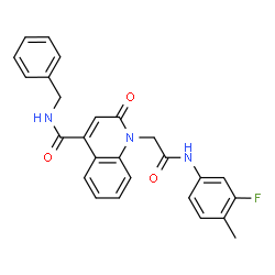 ChemSpider 2D Image | N-Benzyl-1-{2-[(3-fluoro-4-methylphenyl)amino]-2-oxoethyl}-2-oxo-1,2-dihydro-4-quinolinecarboxamide | C26H22FN3O3