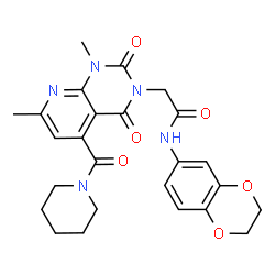 ChemSpider 2D Image | N-(2,3-Dihydro-1,4-benzodioxin-6-yl)-2-[1,7-dimethyl-2,4-dioxo-5-(1-piperidinylcarbonyl)-1,4-dihydropyrido[2,3-d]pyrimidin-3(2H)-yl]acetamide | C25H27N5O6