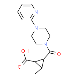 ChemSpider 2D Image | 2,2-Dimethyl-3-{[4-(2-pyridinyl)-1-piperazinyl]carbonyl}cyclopropanecarboxylic acid | C16H21N3O3