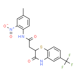 ChemSpider 2D Image | N-(4-Methyl-2-nitrophenyl)-2-[3-oxo-6-(trifluoromethyl)-3,4-dihydro-2H-1,4-benzothiazin-2-yl]acetamide | C18H14F3N3O4S