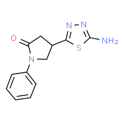 ChemSpider 2D Image | 4-(5-Amino-1,3,4-thiadiazol-2-yl)-1-phenyl-2-pyrrolidinone | C12H12N4OS