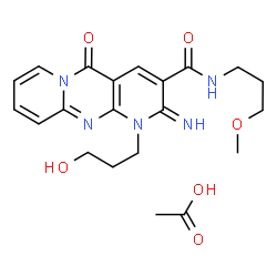 ChemSpider 2D Image | 1-(3-Hydroxypropyl)-2-imino-N-(3-methoxypropyl)-5-oxo-1,5-dihydro-2H-dipyrido[1,2-a:2',3'-d]pyrimidine-3-carboxamide acetate (1:1) | C21H27N5O6