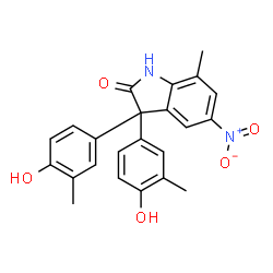ChemSpider 2D Image | 3,3-bis(4-hydroxy-3-methylphenyl)-5-nitro-7-methyl-1,3-dihydro-2H-indol-2-one | C23H20N2O5