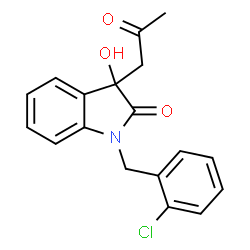 ChemSpider 2D Image | 1-(2-Chlorobenzyl)-3-hydroxy-3-(2-oxopropyl)-1,3-dihydro-2H-indol-2-one | C18H16ClNO3
