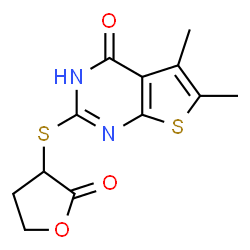 ChemSpider 2D Image | 5,6-Dimethyl-2-[(2-oxotetrahydro-3-furanyl)sulfanyl]thieno[2,3-d]pyrimidin-4(3H)-one | C12H12N2O3S2