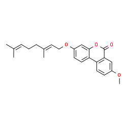 ChemSpider 2D Image | 3-{[(2E)-3,7-Dimethyl-2,6-octadien-1-yl]oxy}-8-methoxy-6H-benzo[c]chromen-6-one | C24H26O4