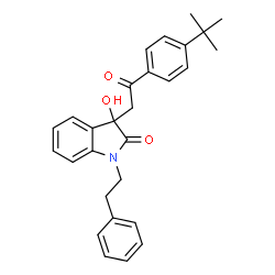 ChemSpider 2D Image | 3-Hydroxy-3-{2-[4-(2-methyl-2-propanyl)phenyl]-2-oxoethyl}-1-(2-phenylethyl)-1,3-dihydro-2H-indol-2-one | C28H29NO3