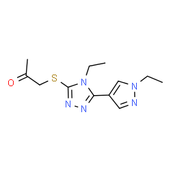 ChemSpider 2D Image | 1-{[4-Ethyl-5-(1-ethyl-1H-pyrazol-4-yl)-4H-1,2,4-triazol-3-yl]sulfanyl}acetone | C12H17N5OS