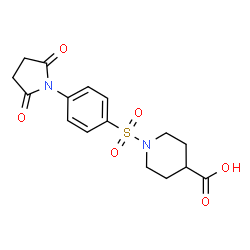 ChemSpider 2D Image | 1-{[4-(2,5-Dioxo-1-pyrrolidinyl)phenyl]sulfonyl}-4-piperidinecarboxylic acid | C16H18N2O6S