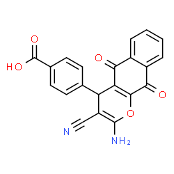 ChemSpider 2D Image | 4-(2-Amino-3-cyano-5,10-dioxo-5,10-dihydro-4H-benzo[g]chromen-4-yl)benzoic acid | C21H12N2O5
