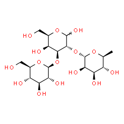 ChemSpider 2D Image | 6-Deoxy-alpha-L-mannopyranosyl-(1->2)-[beta-D-glucopyranosyl-(1->3)]-D-galactopyranose | C18H32O15