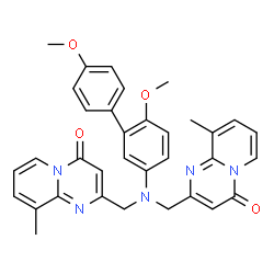 ChemSpider 2D Image | 2,2'-{[(4',6-Dimethoxy-3-biphenylyl)imino]bis(methylene)}bis(9-methyl-4H-pyrido[1,2-a]pyrimidin-4-one) | C34H31N5O4