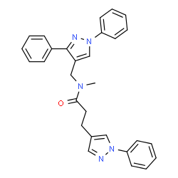 ChemSpider 2D Image | N-[(1,3-Diphenyl-1H-pyrazol-4-yl)methyl]-N-methyl-3-(1-phenyl-1H-pyrazol-4-yl)propanamide | C29H27N5O