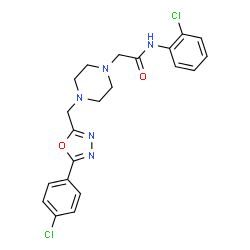 ChemSpider 2D Image | N-(2-Chlorophenyl)-2-(4-{[5-(4-chlorophenyl)-1,3,4-oxadiazol-2-yl]methyl}-1-piperazinyl)acetamide | C21H21Cl2N5O2