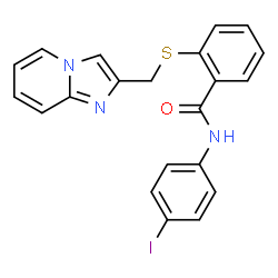 ChemSpider 2D Image | 2-[(Imidazo[1,2-a]pyridin-2-ylmethyl)sulfanyl]-N-(4-iodophenyl)benzamide | C21H16IN3OS