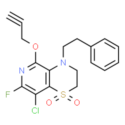 ChemSpider 2D Image | 8-Chloro-7-fluoro-4-(2-phenylethyl)-5-(2-propyn-1-yloxy)-3,4-dihydro-2H-pyrido[4,3-b][1,4]thiazine 1,1-dioxide | C18H16ClFN2O3S